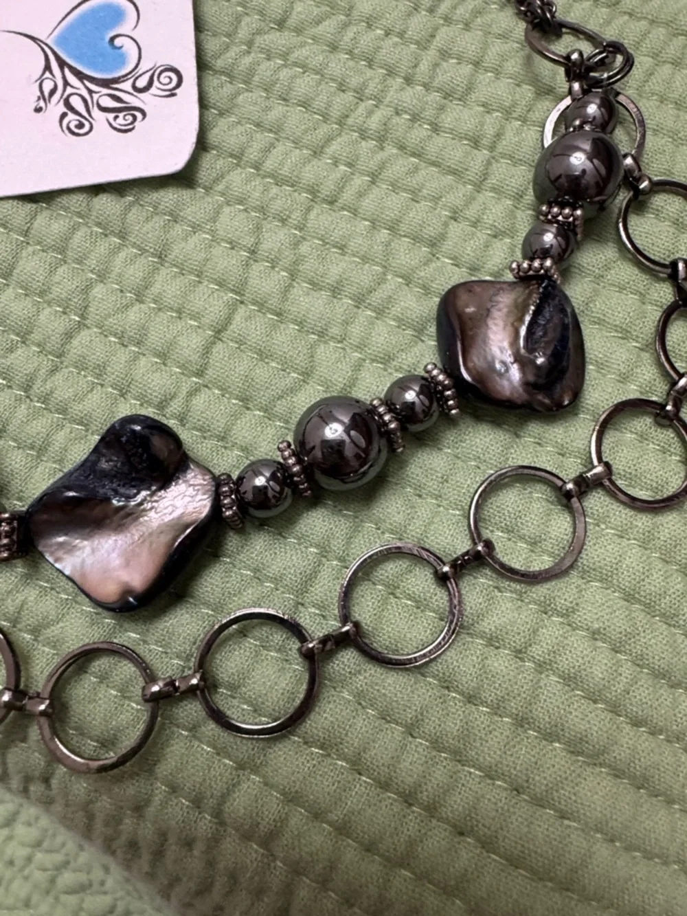 Handmade Blue Stone and Gunmetal Chain Necklace by - Picture 3 of 4